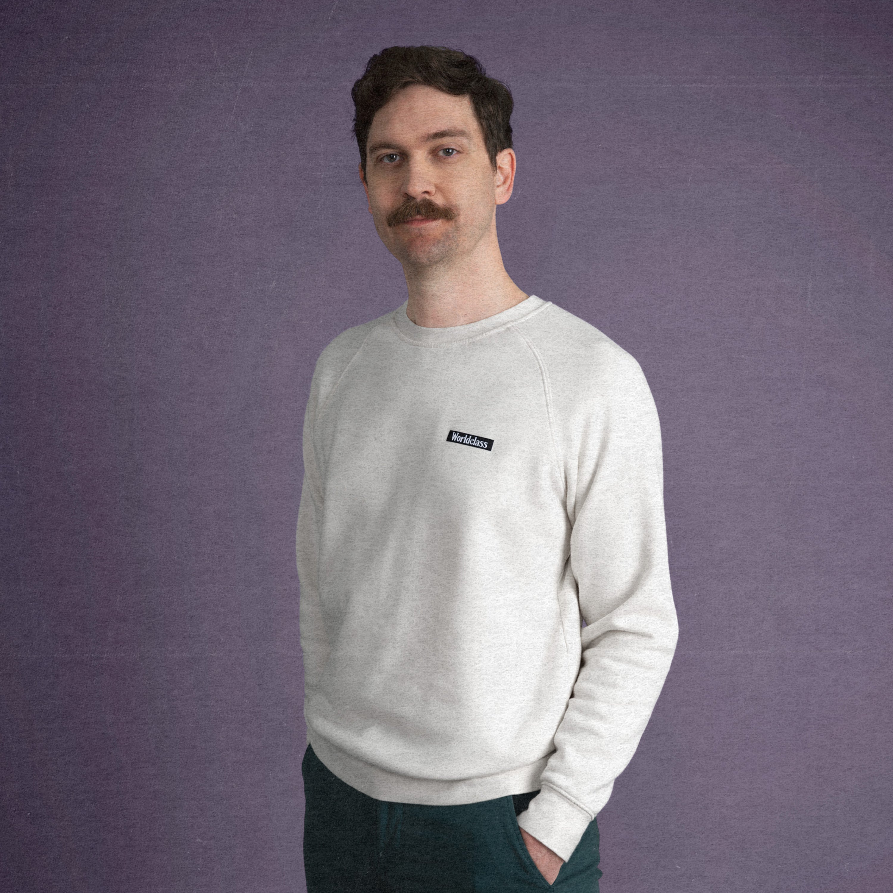 Men's Ecru Patch Sweatshirt | Worldclass Luxe Cotton Crewneck